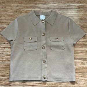 H&M Tan Short Sleeve Button-Up Cardigan, Small